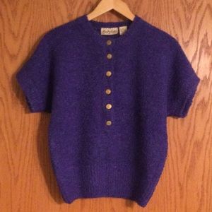 Shapley Knits Vintage Purple Cap Sleeve Sweater w/Gold Buttons